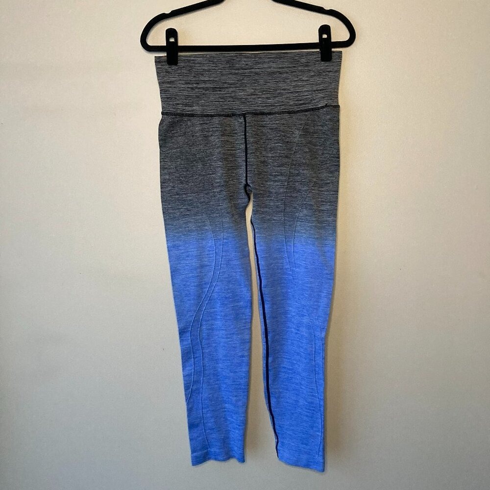 Yelete Womens Ombre High Waisted Seamless Leggings Grey Blue Activewear Large